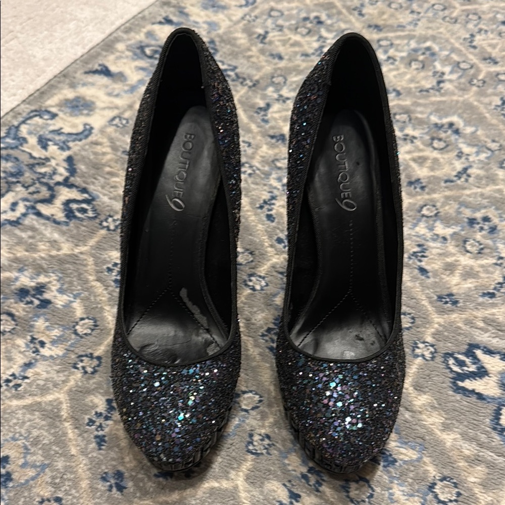 Black Glitter Women's Platform Shoes - Size 7.5
